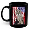 American Themed Design With Great Grey Owl Coffee Mug Black Ceramic 11oz Wild Animal Lover Gifts view 2