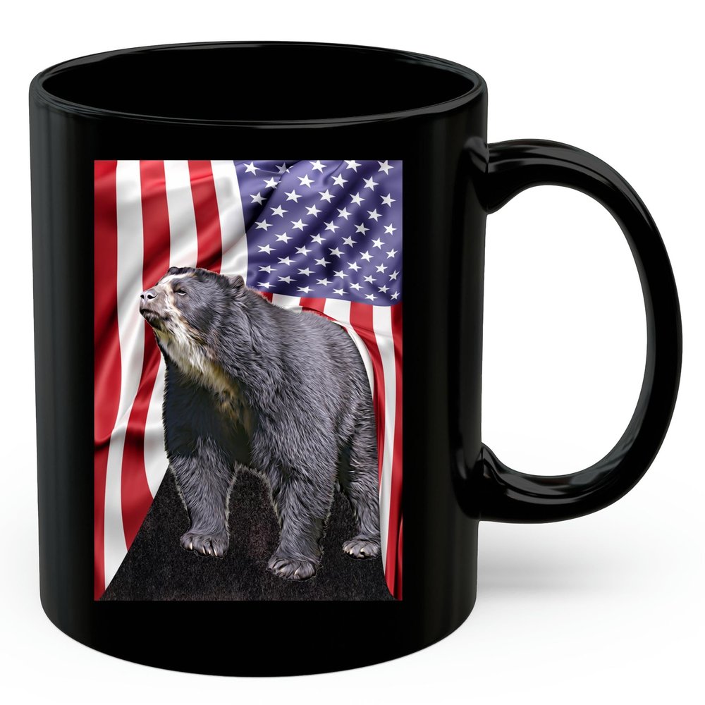 American Themed Design With Andean Bear Coffee Mug Black Ceramic 11oz Wild Animal Lover Gifts