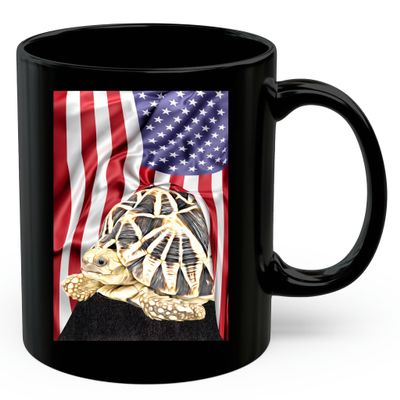 American Themed Design With Burmese Star Tortoise Coffee Mug Black Ceramic 11oz Wild Animal Lover Gifts