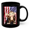 American Themed Design With Waving Monkey Coffee Mug Black Ceramic 11oz Wild Animal Lover Gifts view 1