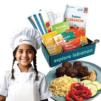 eat2explore Cooking Kits for Kids 15 Pcs  Interactive & Educational Kids Cooking Sets Real for Ages 5 and Up,3 Recipe Cards & Global Ingredients  Perfect for Families and Homeschooling (Lebanon)