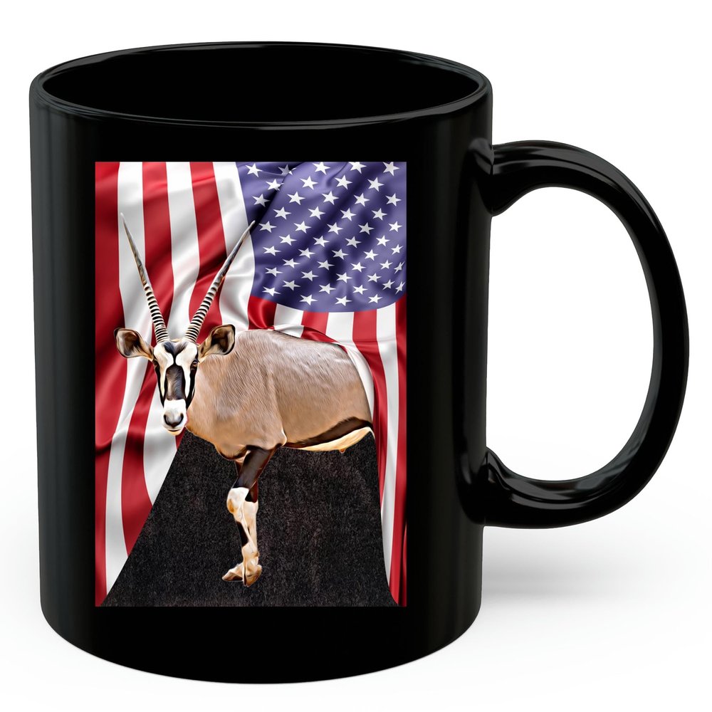 American Themed Design With Gemsbok Antelope Coffee Mug Black Ceramic 11oz Wild Animal Lover Gifts