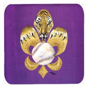 212 Main Tiger Fleur De Lis Baseball Foam Coasters - Set 4, 3.5 x 3.5 in.