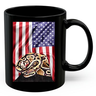 American Themed Design With Brown Tan Boa Constrictor Coffee Mug Black Ceramic 11oz Wild Animal Lover Gifts