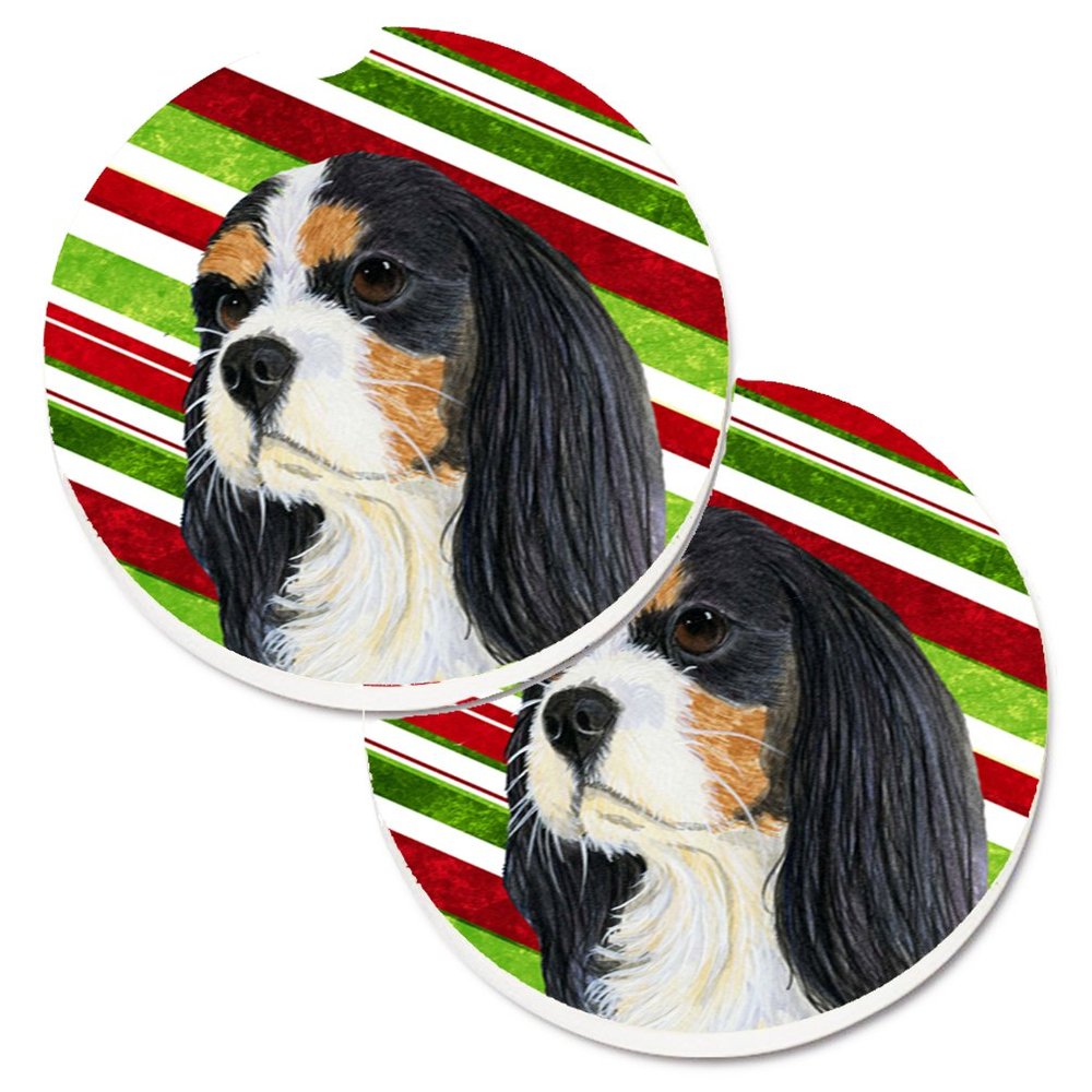 212 Main Cavalier Spaniel Candy Cane Holiday Christmas Set of 2 Cup Holder Car Coaster