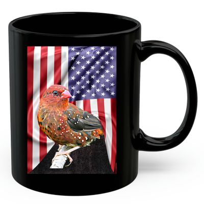 American Themed Design With Strawberry Finch Coffee Mug Black Ceramic 11oz Wild Animal Lover Gifts