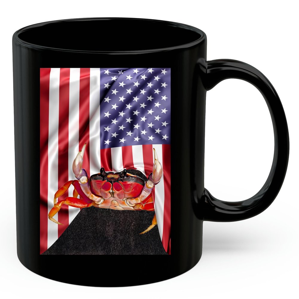 American Themed Design With Halloween Moon Red Land Crab Coffee Mug Black Ceramic 11oz Wild Animal Lover Gifts