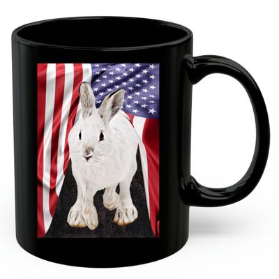 American Themed Design With Snowshoe Hare Coffee Mug Black Ceramic 11oz Wild Animal Lover Gifts