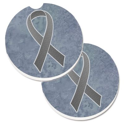 212 Main Grey Ribbon for Brain Cancer Awareness Set of 2 Cup Holder Car Coaster