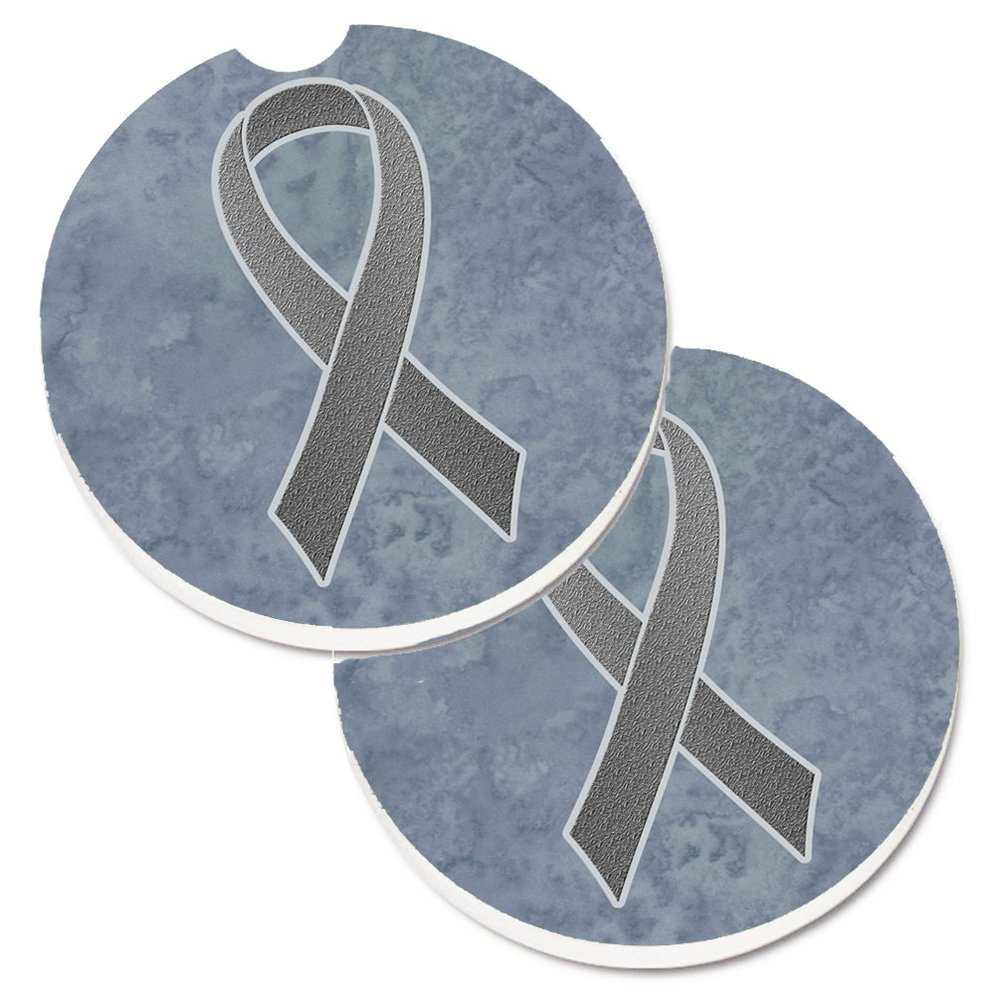 212 Main Grey Ribbon for Brain Cancer Awareness Set of 2 Cup Holder Car Coaster