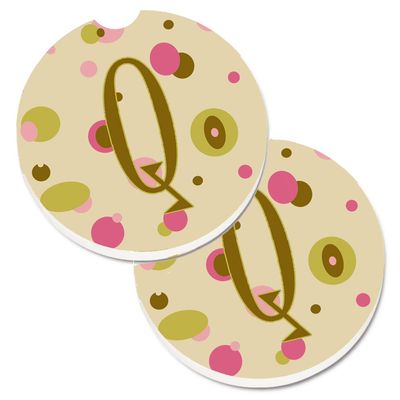 212 Main Letter Q Initial Monogram Tan Dots Set of 2 Cup Holder Car Coaster