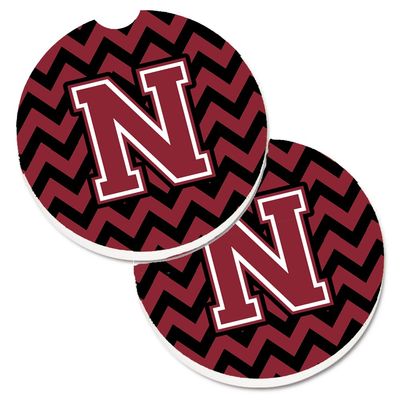 212 Main Letter N Chevron Garnet & Black Set of 2 Cup Holder Car Coaster