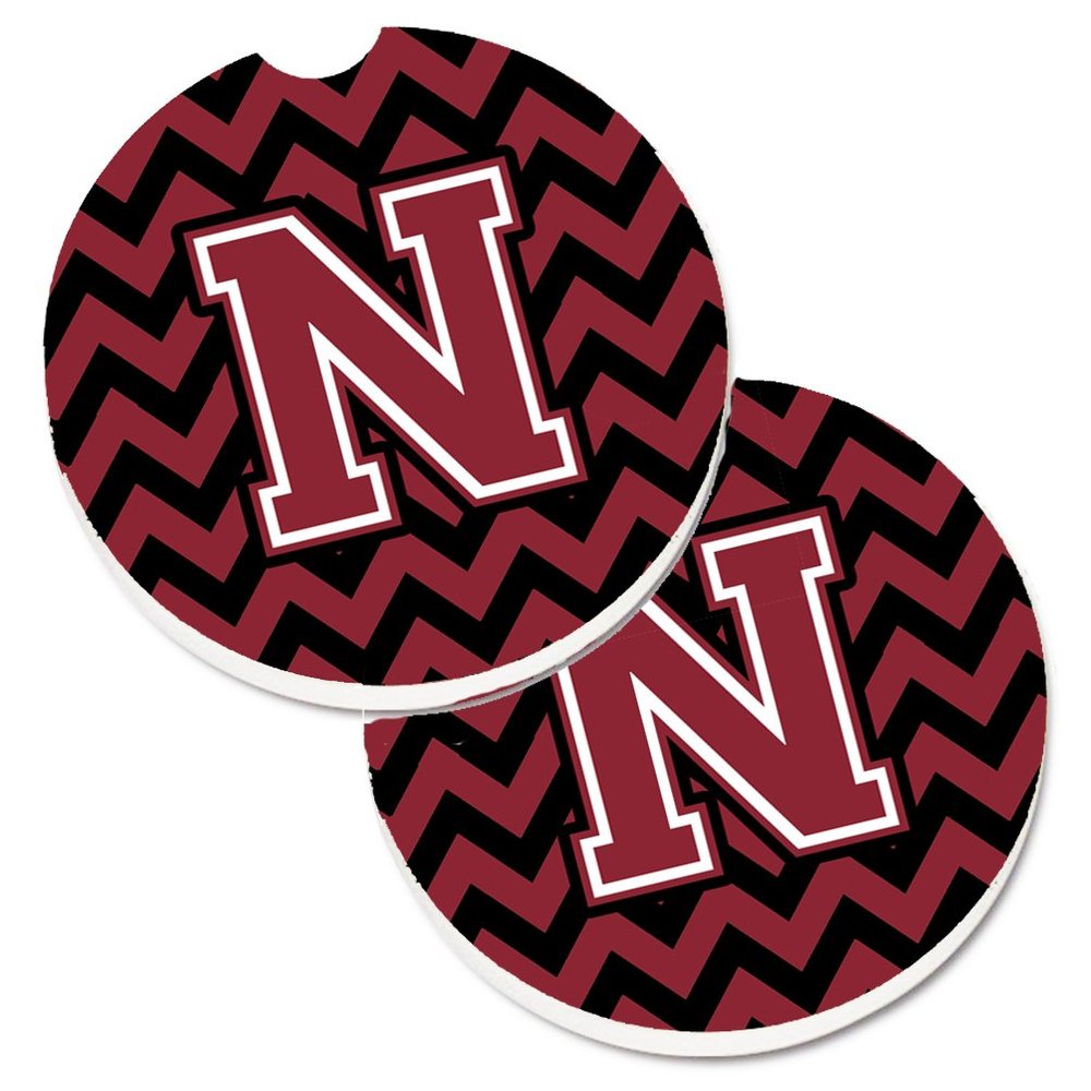212 Main Letter N Chevron Garnet & Black Set of 2 Cup Holder Car Coaster