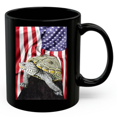 American Themed Design With Diamondback Terrapin Turtle Coffee Mug Black Ceramic 11oz Wild Animal Lover Gifts