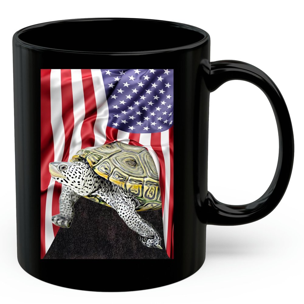 American Themed Design With Diamondback Terrapin Turtle Coffee Mug Black Ceramic 11oz Wild Animal Lover Gifts