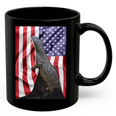 American Themed Design With Giant Otter Coffee Mug Black Ceramic 11oz Wild Animal Lover Gifts