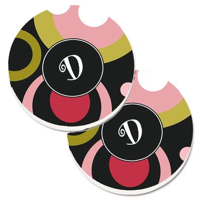 212 Main Letter D Monogram Retro in Black Set of 2 Cup Holder Car Coaster