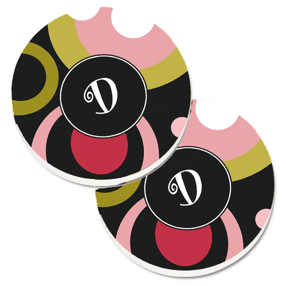 212 Main Letter D Monogram Retro in Black Set of 2 Cup Holder Car Coaster