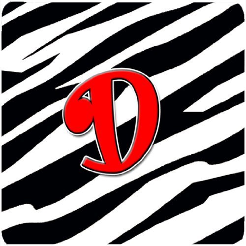 212 Main Monogram - Zebra Red Foam Coasters, Initial Letter D - Set 4, 3.5 x 3.5 in.