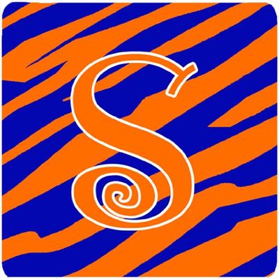 212 Main Monogram - Tiger Stripe Blue and Orange Foam Coasters - Set 4, Initial Letter S