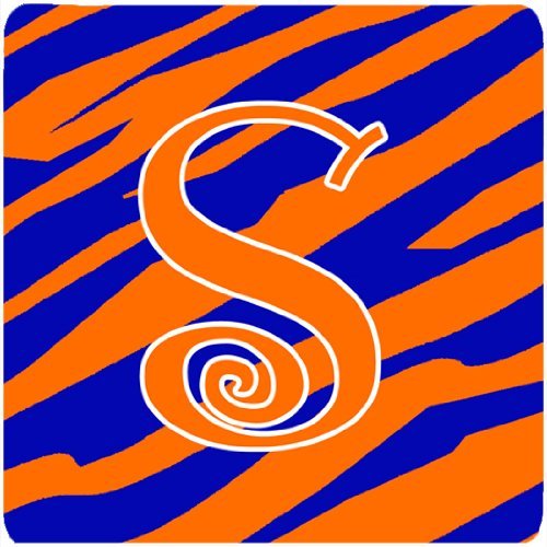 212 Main Monogram - Tiger Stripe Blue and Orange Foam Coasters - Set 4, Initial Letter S