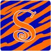 212 Main Monogram - Tiger Stripe Blue and Orange Foam Coasters - Set 4, Initial Letter S view 1