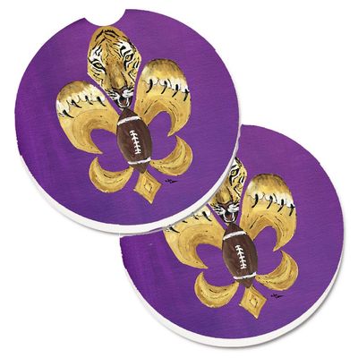 212 Main Tiger Football Fleur De Lis Set of 2 Cup Holder Car Coaster