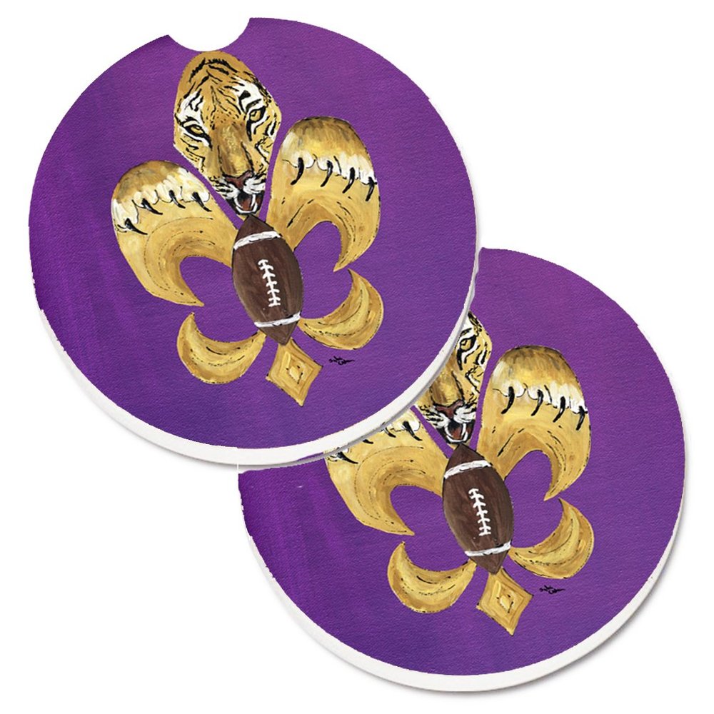 212 Main Tiger Football Fleur De Lis Set of 2 Cup Holder Car Coaster