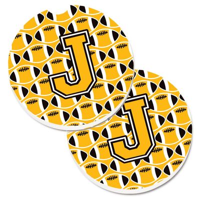 212 Main Letter J Football Black with Old Gold & White Set of 2 Cup Holder Car Coaster