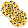 212 Main Letter J Football Black with Old Gold & White Set of 2 Cup Holder Car Coaster view 1