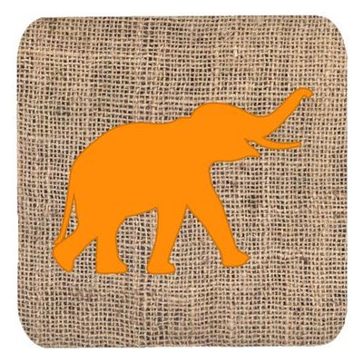 212 Main Elephant Burlap and Orange Foam Coasters - Set 4, 3.5 x 3.5 in.