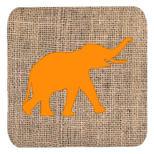 212 Main Elephant Burlap and Orange Foam Coasters - Set 4, 3.5 x 3.5 in.