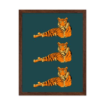 Poster Master Lying Tigers Poster - Retro Funky Cat Print - Groovy Design - Minimal Artwork - Boho Jungle Design - Modern & Cat Art - Great Living Room Bedroom or Office Decor - 16x20 Brown Framed