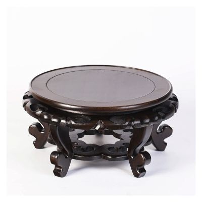 AYQKLNM Wooden Vase Base Wooden Vase Base Oriental Furniture Elm Wood Display Stand Wooden Pedestal Round Shape with Carved Handcrafts 5.1 Inch High Wooden Vase Stand (Size : Medium)