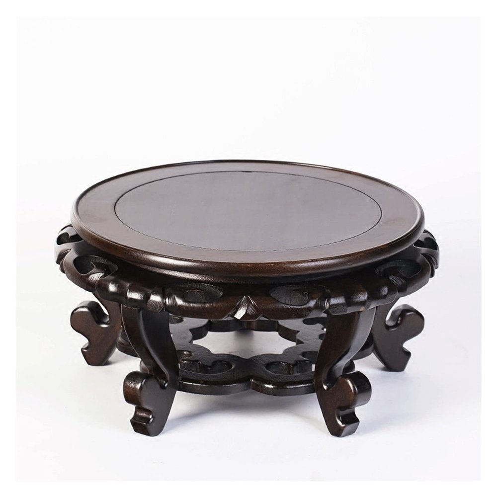 AYQKLNM Wooden Vase Base Wooden Vase Base Oriental Furniture Elm Wood Display Stand Wooden Pedestal Round Shape with Carved Handcrafts 5.1 Inch High Wooden Vase Stand (Size : Medium)