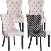 ODUSE-DAILY Velvet Dining Chairs Set of 4, Kitchen & Dining Room Chairs, Nailheads Tufted Chair, Sillas De Comedor, Two-Tone Fabric Upholstered, Wood Legs (Beige & Patterned, 4 Pcs) view 1