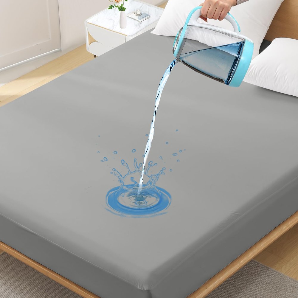 Twin XL Waterproof Mattress Protector for Dorms. Noiseless, Breathable, and Machine Washable Fitted Mattress Cover with Deep Pocket up to 5-21Dark Grey