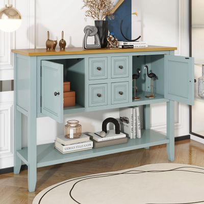 Acosure Storage Vintage Console Table with Four Small Drawers and Bottom Shelf,Cabinet W/Round Metal Knobs,for Living Rooms,Entrances,Kitchens,Easy to Assemble,Lime White