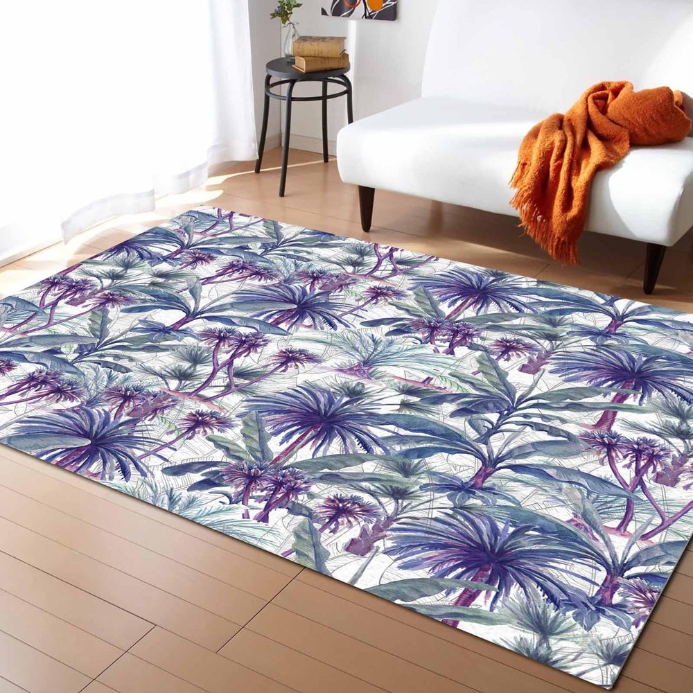 Blue Palm Leaves Area Rug 3'x5' for Living Room, Kids Teen Girls Boys Bedroom, Outdoor Indoor Washable Carpet Runner Area+Rug for Kitchen, Hallway, Entryway Summer Beach Tropical Tree Plant