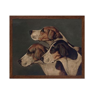 Poster Master Vintage Three English Foxhounds Poster - Retro Dogs Portrait Print - Moody Art - Dog Art - Gift for Men, Women & Animal Lover - Decor for Bedroom or Living Room, 11x14 Brown Framed