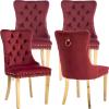 ODUSE-DAILY Burgundy Velvet Dining Chairs Set of 4, Kitchen & Dining Room Chairs, Nailheads Tufted Chair, Sillas De Comedor, Fabric Upholstered, Golden Metal Legs (Wine Red, 4 Pcs) view 1