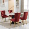 ODUSE-DAILY Burgundy Velvet Dining Chairs Set of 4, Kitchen & Dining Room Chairs, Nailheads Tufted Chair, Sillas De Comedor, Fabric Upholstered, Golden Metal Legs (Wine Red, 4 Pcs) view 2