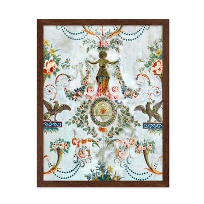 Poster Master Classic Ornamental Poster - Vintage Aesthetic Print - Gift for Artist, Florist - Sidewall, Griffins, Flower Basket, Cornucopia, Pink Roses - Wall Decor for Home, 16x20 Brown Framed