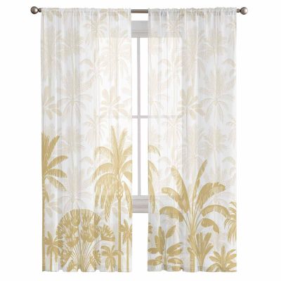 AMZRicher Orange Palm Tree Sheer Curtains 84 Inch Length 2 Panels Set, Semi Transparent Voile Rod Pocket Curtains for Living Dining Room Bedroom Drapes Tropical Exotic White Banana Leaf Forest