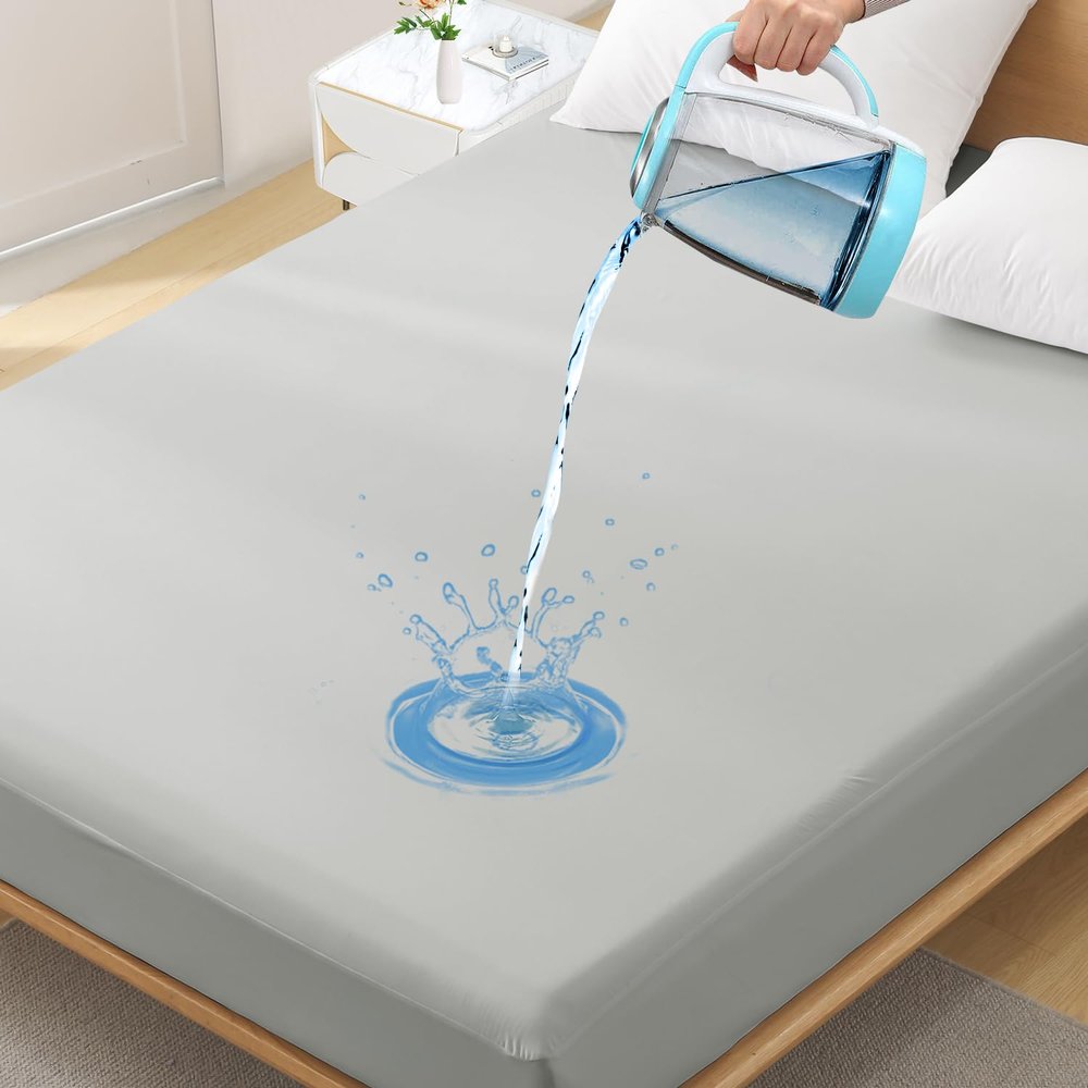 California King Waterproof Mattress Protector - Noiseless, Breathable, Machine Washable Fitted Mattress Cover with Deep Pocket up to 5-21Light Grey