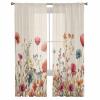AMZRicher Floral Red Sheer Curtains 108 Inch Length 2 Panels Set, Semi Transparent Voile Rod Pocket Curtains for Living Dining Room Bedroom Drapes Vintage Botanical Spring Summer Garden Herbs view 2