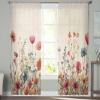 AMZRicher Floral Red Sheer Curtains 108 Inch Length 2 Panels Set, Semi Transparent Voile Rod Pocket Curtains for Living Dining Room Bedroom Drapes Vintage Botanical Spring Summer Garden Herbs view 3