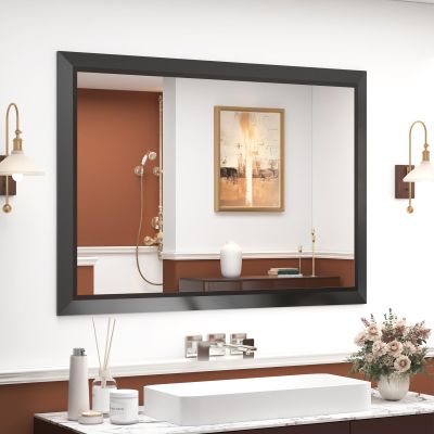 SMIROR Matte Black Bathroom Mirror for Over Sink 40x 30 inch, Metal Thick Frame Rectangle Vanity Mirror for Wall, Anti-Rust, Horizontally or Vertically Mounted