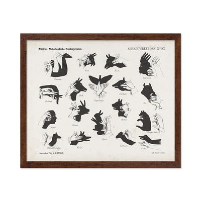 Poster Master Shadow Hands Poster - Retro Hand Shadow Puppets Print - Illustration Art - Minimal Art - Gift for Men & Women - Wall Decor for Kids Room, Bedroom or Living Room, 11x14 Brown Framed