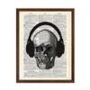 Poster Master Skull with Headphone Print - Dictionary Poster - Music Art - Gift for Men, Women, Musician - Gothic Wall Decor for Bedroom, Living Room, Office - 16x20 Brown Framed view 1
